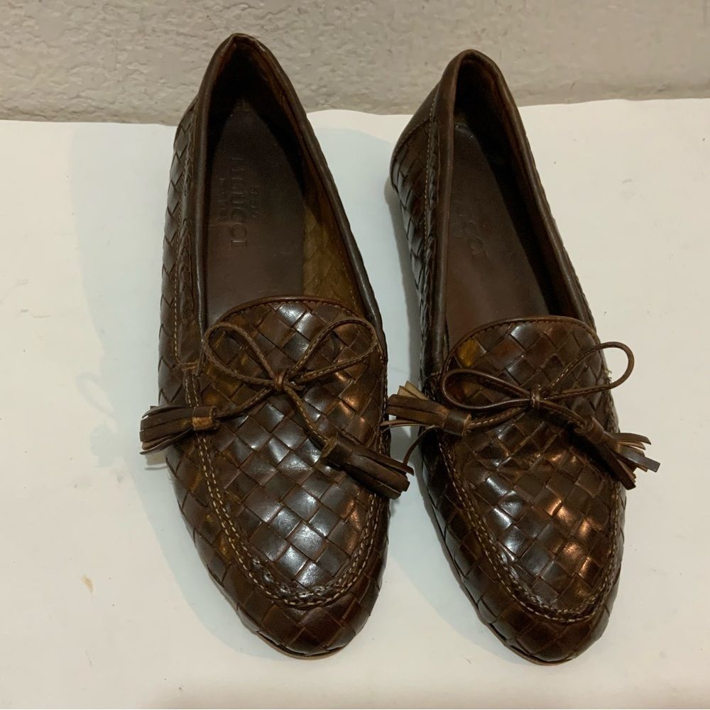 Sesto Meucci Brown Woven Loafers 7 fits like 6.5